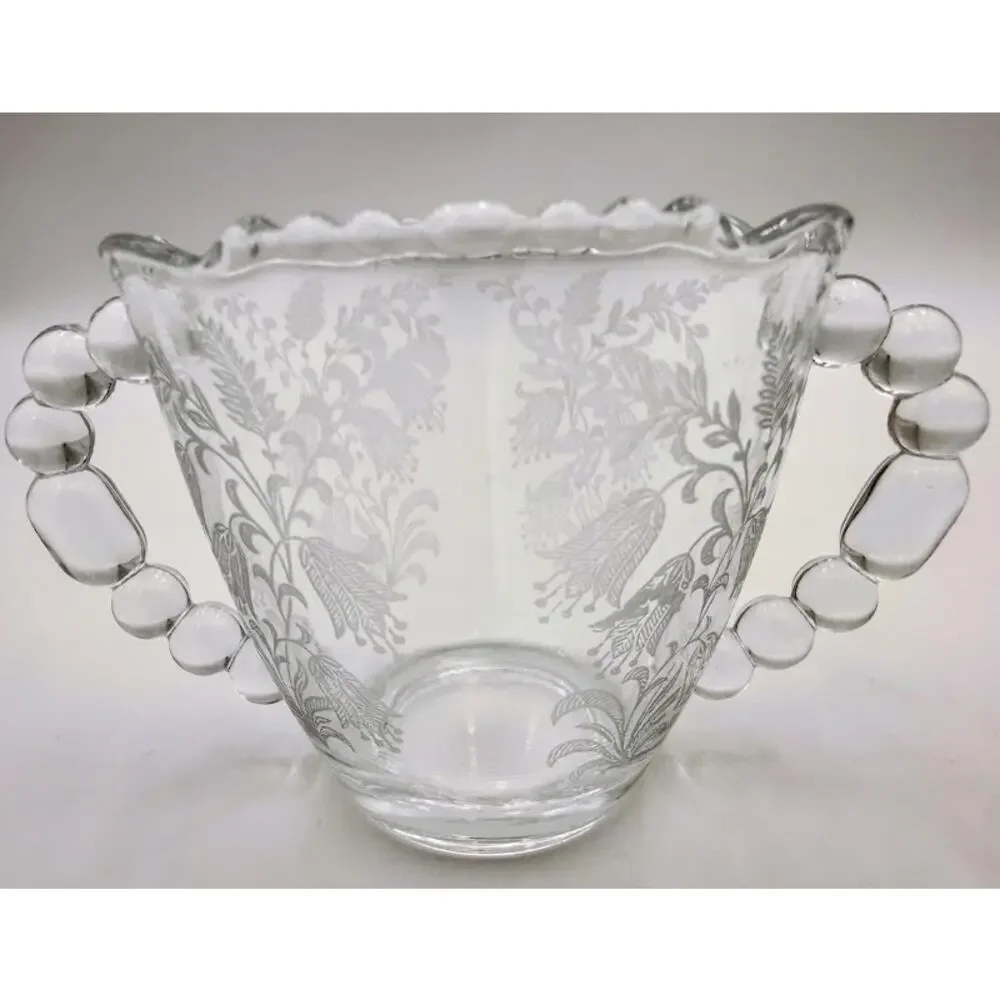 Vintage Tiffin Cherokee Rose Etched Glass Creamer & Sugar Set